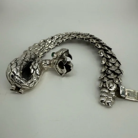 Nacho Gomez Taxco 950 Sterling Silver Rattlesnake Bracelet Malachite Eyes NWOT - Picture 17 of 17